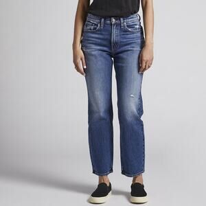 NWT Silver Jeans Frisco High Rise Straight Leg distressed Jeans in Indigo